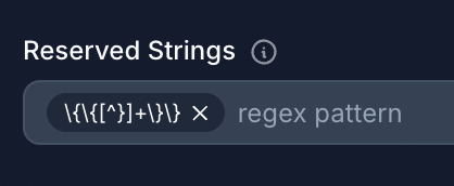 Reserved Strings field in the obfuscator UI with the regex entered using single backslashes